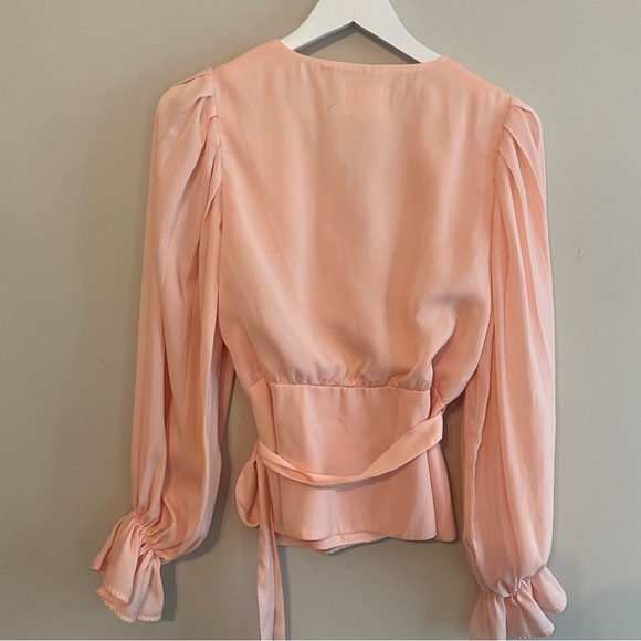 REVOLVE LINE & DOT Boho Silky Wrap Blouse in Blush Pink - Size Small - Picture 9 of 13